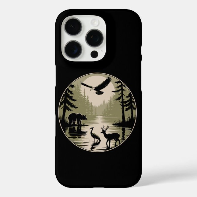 Bär Hirsch Adler Mond Wald Silhouette Case-Mate iPhone Hülle (Rückseite)