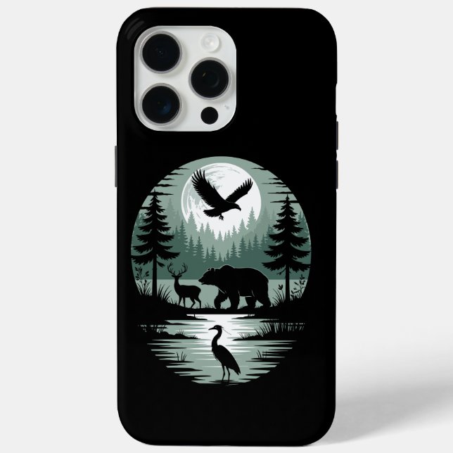 Bär Hirsch Adler Mond Wald Silhouette Case-Mate iPhone Hülle (Rückseite)