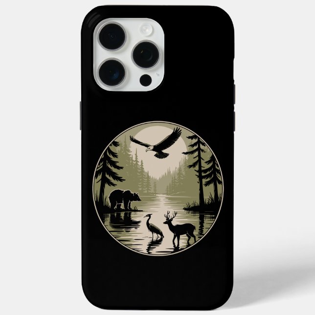 Bär Hirsch Adler Mond Wald Silhouette Case-Mate iPhone Hülle (Rückseite)