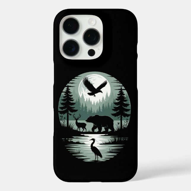 Bär Hirsch Adler Mond Wald Silhouette Case-Mate iPhone Hülle (Rückseite)