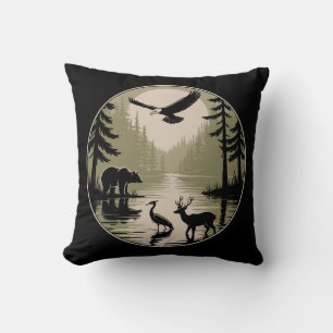Bär Hirsch Adler Mond Wald Silhouette Kissen