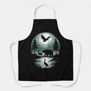 Bär Hirsch Adler Mond Wald Silhouette Schürze