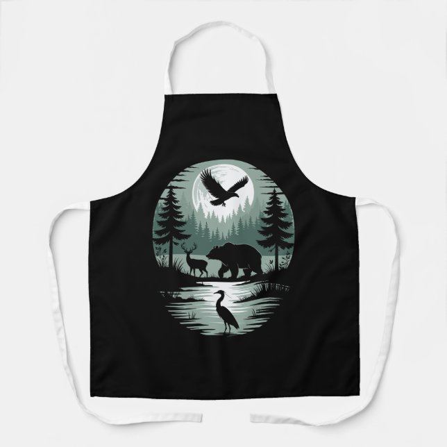 Bär Hirsch Adler Mond Wald Silhouette Schürze (Vorderseite)