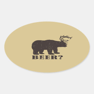 Bär + Hirsch = Bär? Funny Junting Decals Ovaler Aufkleber