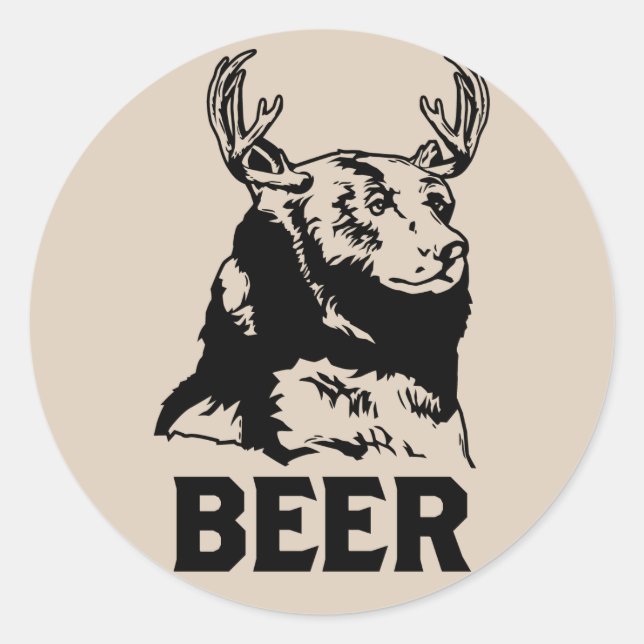 Bär + Hirsch = Bier Runder Aufkleber (Vorderseite)