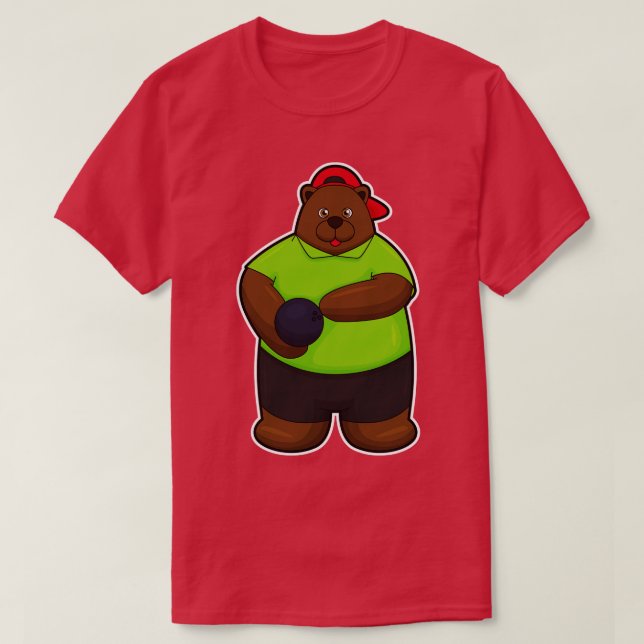 Bär im Bowling mit Bowlingball T-Shirt (Design vorne)