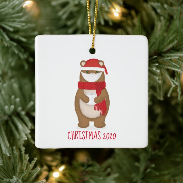 Bär im Gesicht Maske Weihnachten 2020 Keramikornament (Baum)