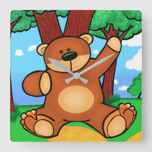 Bär im Grasland - Bear in grassland Quadratische Wanduhr