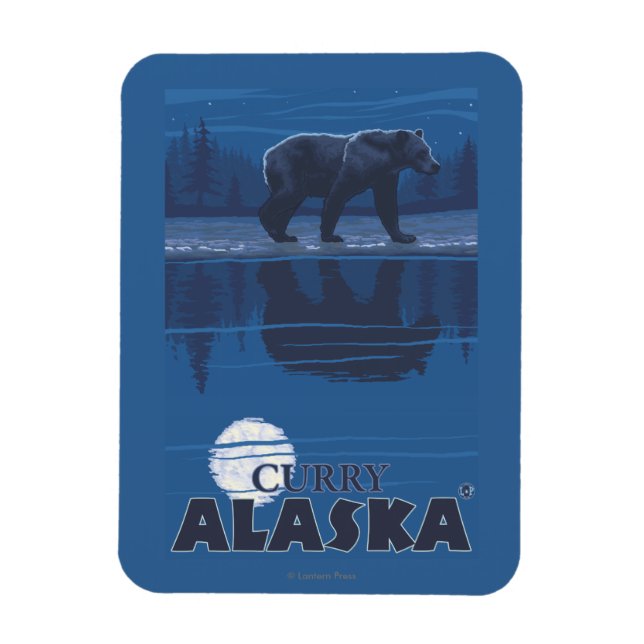 Bär im Mondlicht - Curry, Alaska Magnet (Vertikal)