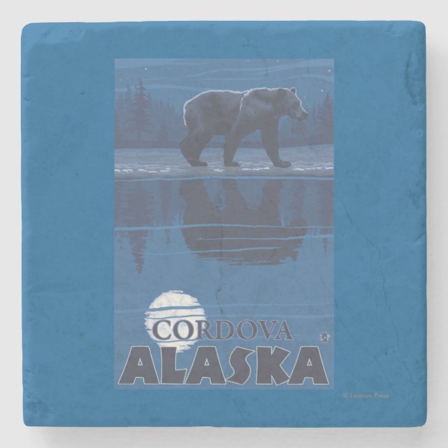 Bär im Mondschein - Cordova, Alaska Steinuntersetzer (Vorderseite)
