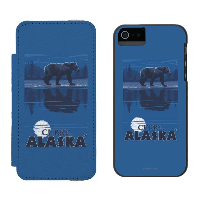 Bär im Mondschein - Curry, Alaska Incipio iPhone Geldbeutel-Hülle (Seite an Seite)