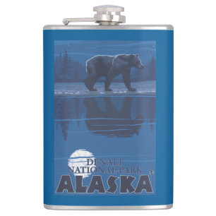 Bär im Mondschein - Denali Nationalpark, Alaska Flachmann