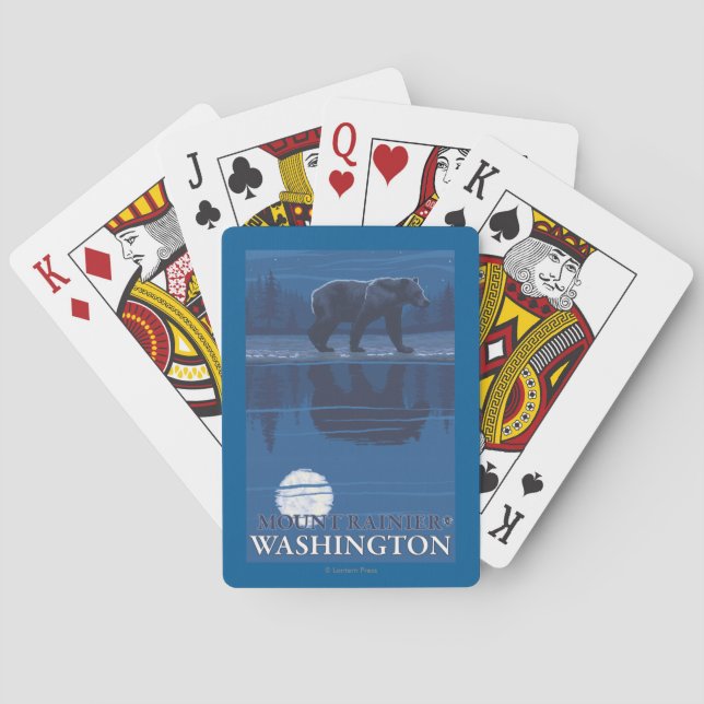 Bär im Mondschein - der Mount Rainier, Washington Spielkarten (Rückseite)