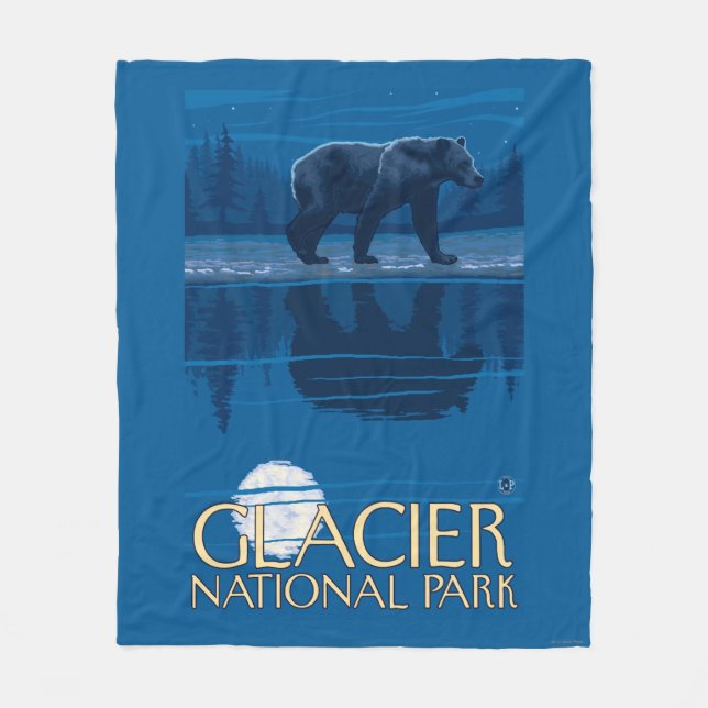 Bär im Mondschein - Glacier Nationalpark, M.Ü. Fleecedecke (Vorderseite)