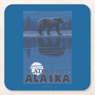 Bär im Mondschein - Latouche, Alaska Rechteckiger Pappuntersetzer