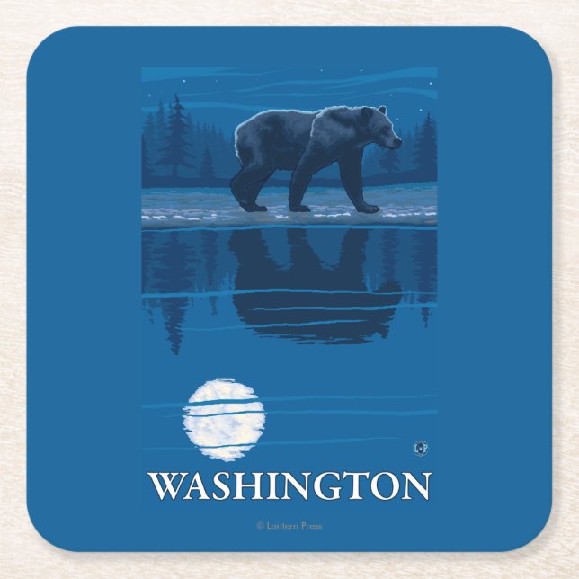 Bär im Mondschein - Washington Rechteckiger Pappuntersetzer (Vorderseite)