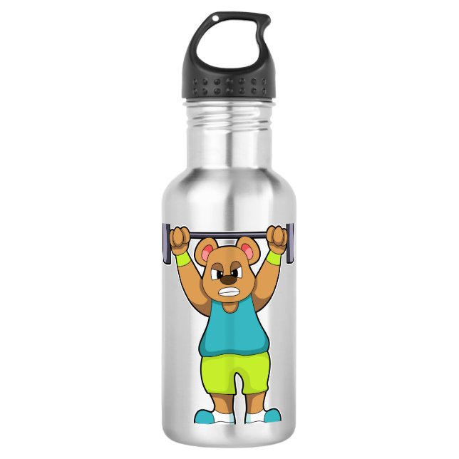 Bär in Bodybuilding mit Barbell Edelstahlflasche (Vorderseite)