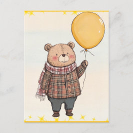 Bär in Brown Kariert Sweater mit Yellow Balloon Postkarte