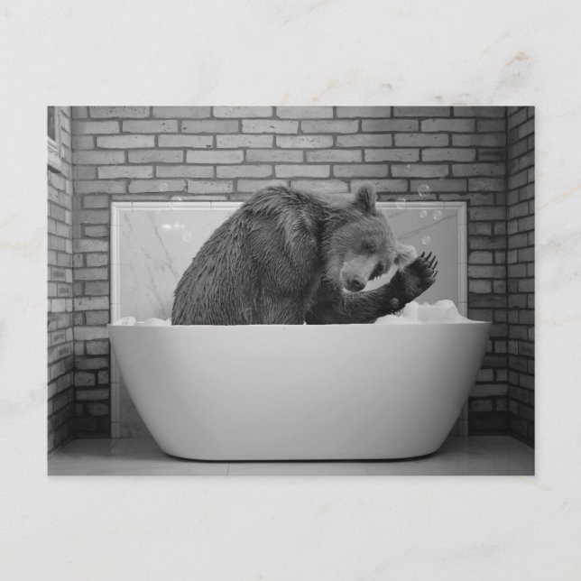 Bär in der Badewanne Bubble Bad Tier Postkarte (Vorderseite)