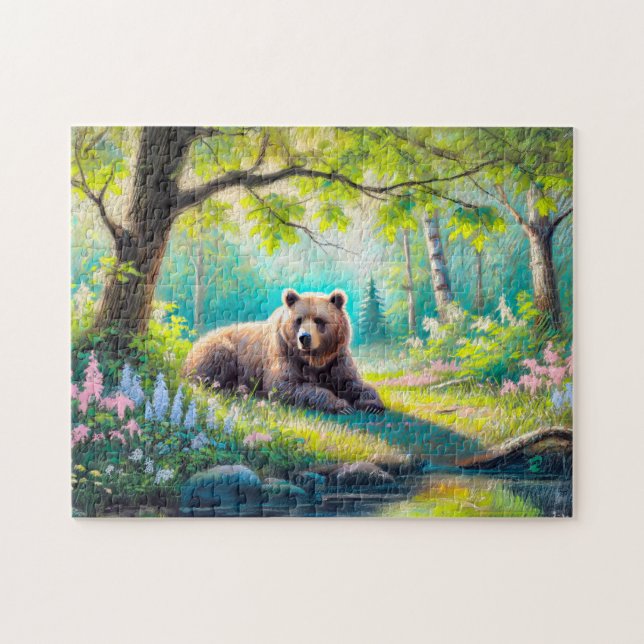 Bär in Forest Glade Pastel Chalk Zeichnend Puzzle (Horizontal)