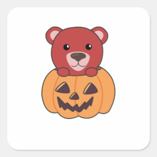 Bär in Pumpkin Sweet Bears Happy Halloween Quadratischer Aufkleber