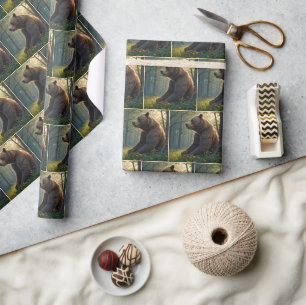 Bär in sommerlichen Wäldern mit Wildblumen Geschenkpapier