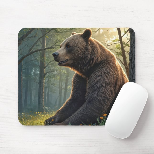 Bär in sommerlichen Wäldern mit Wildblumen Mousepad (Mit Mouse)