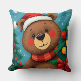 Bär in Weihnachtsmannmütze unter den Weihnachtsbäu Kissen