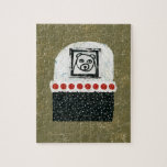 Bär ist müde Jigsaw Puzzle<br><div class="desc">Der sonnige Schwarz-Weiß-Bär zeichne über abstrakte,  fette Formen mit großen roten Punkten,  auf der Oberseite mit weißem Kratzelement und unter den schwarz-weißen Punkten mit braunem goldfarbenem Hintergrund.</div>