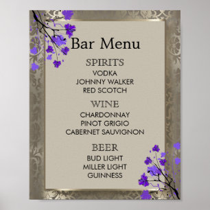Bar Karte -  Violette Blumen und Antique Silber Da Poster