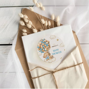 Bär Luftballons Baby Junge Shower Blau  Runder Aufkleber
