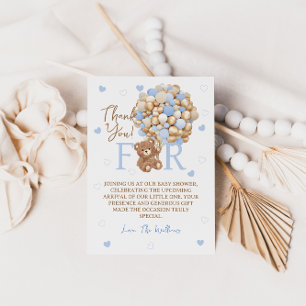 Bär Luftballons Blau Gold Babyparty Dankeskarte