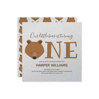 Bär macht ein Silbertier zum ersten Geburtstag Einladung