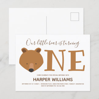 Bär macht ein Süße Tier ersten Geburtstag Einladungspostkarte