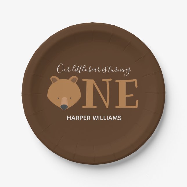 Bär macht ein Tier zum ersten Geburtstag Pappteller (Vorderseite)