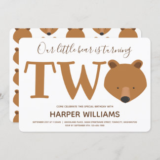 Bär macht zwei Tiere zum zweiten Geburtstag Einladung