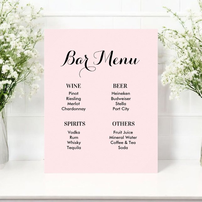 Bar Menu Blush Pink Wedding Drinks Poster (Von Creator hochgeladen)