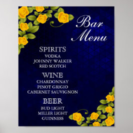 Bar Menu - Dark Blue und Marigold Yellow Flower Poster
