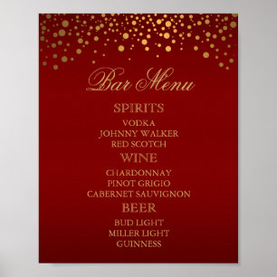 Bar Menu - Gold Confetti Maroon Poster