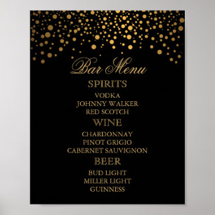 Bar-Menü – Goldene Konfetti-Punkte auf Schwarz Poster