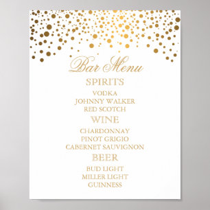 Bar Menu - Goldfetti-Punkte auf Weiß Poster