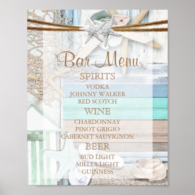 Bar Menu - Hochzeit am Strand Poster (Vorne)