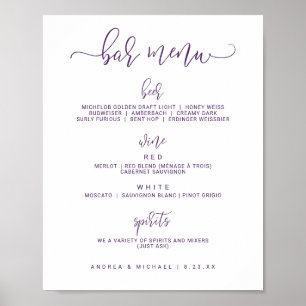 Bar-Menü Hochzeit - Drehschrift (Lila / Pflaume) Poster