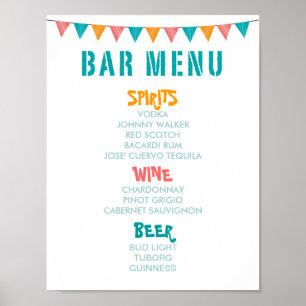 BAR MENU Hochzeit und Party Empfang im Fieststil Poster