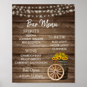 Bar Menu - Holzfass mit Sonnenblumen Poster