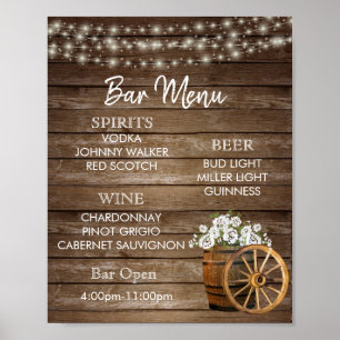 Bar Menu - Holzfass mit weißen Blume Poster