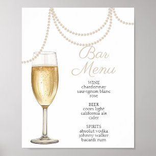 Bar Menu Pearls und Prosecco Brautparty Poster