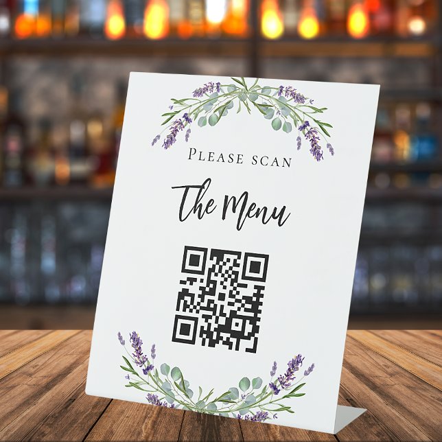Bar menu QR code lavender florale eucalyptus Sockelschild (Von Creator hochgeladen)