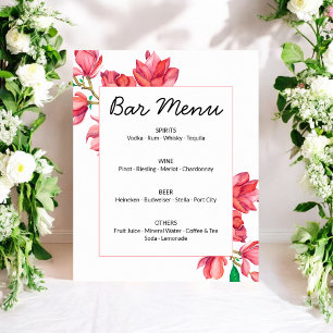 Bar-Menü Rosa Weiß Florales Schild Poster