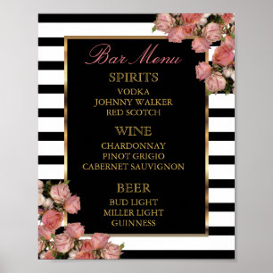 Bar Menu - Rose Gold und Stripe Wedding Poster